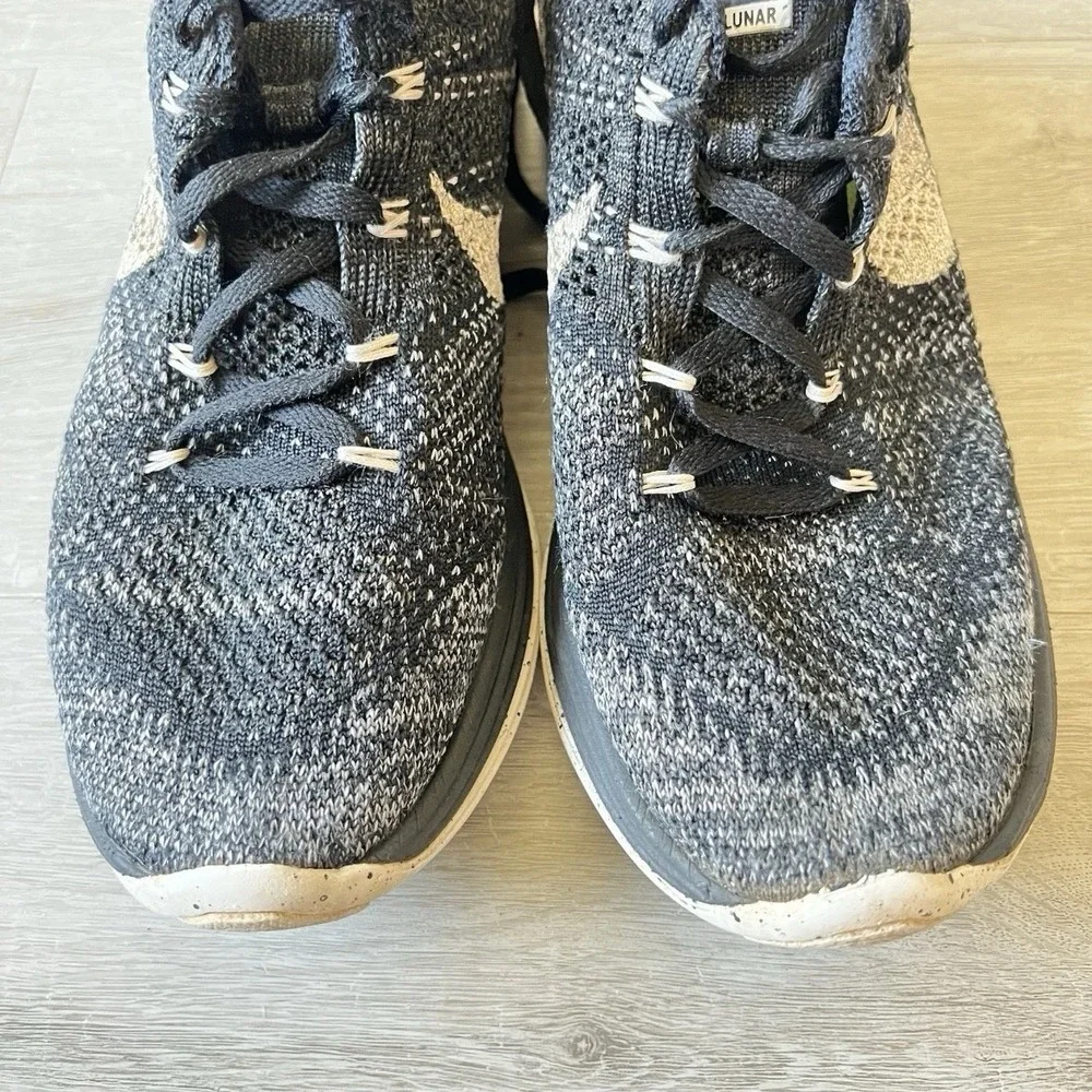 Nike Flyknit Lunar 3 Running Shoes Mens 9 Black White Lunarlon Sneakers